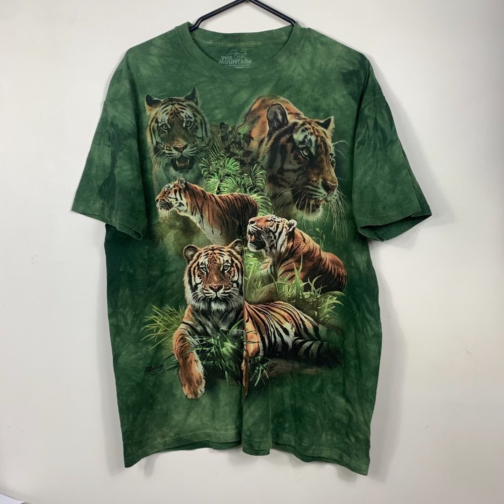 The Mountain Tiger T-Shirt Mens Size L Green Cotton Double-Sided Animal Print - Picture 5 of 7